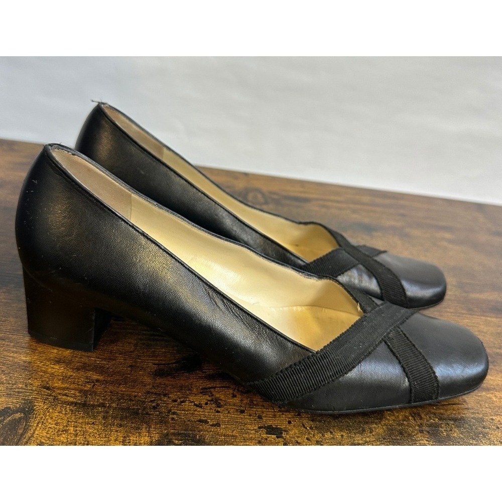Salvatore Ferragamo Boutique Black Leather Square Toe Block Heel Pumps 6 B Italy - Picture 10 of 16